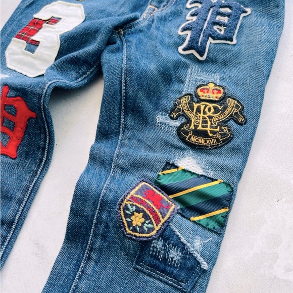 Polo Ralph Lauren BLUE Girl's Astor Slim Boyfriend Jeans Patchwork ~ Sz 4t, RARE - Picture 4 of 9